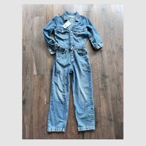Zara Denim Utility Jumpsuit NWT Button Front Size S Blue Cotton One Piece